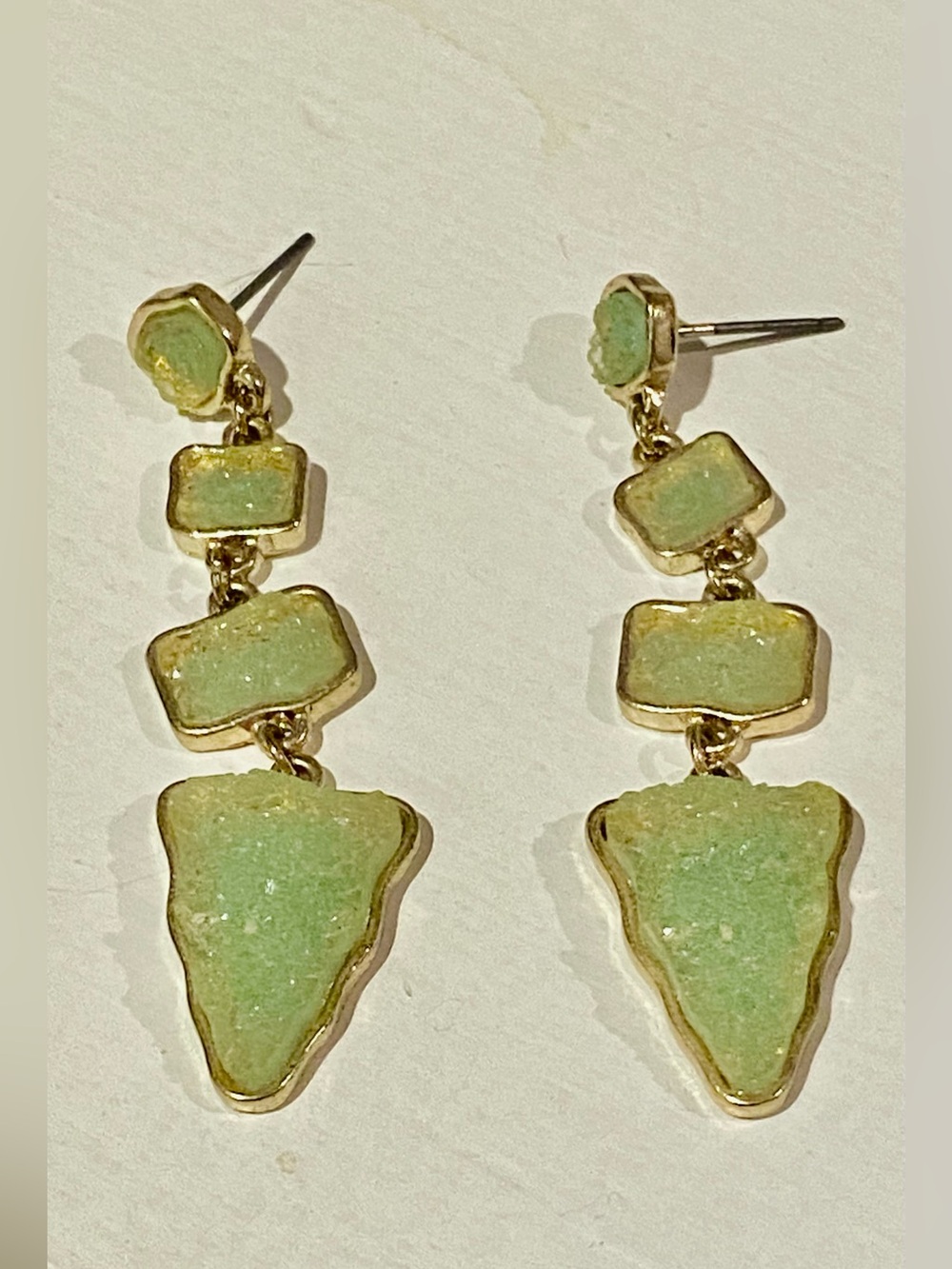 Green geode drop post earrings